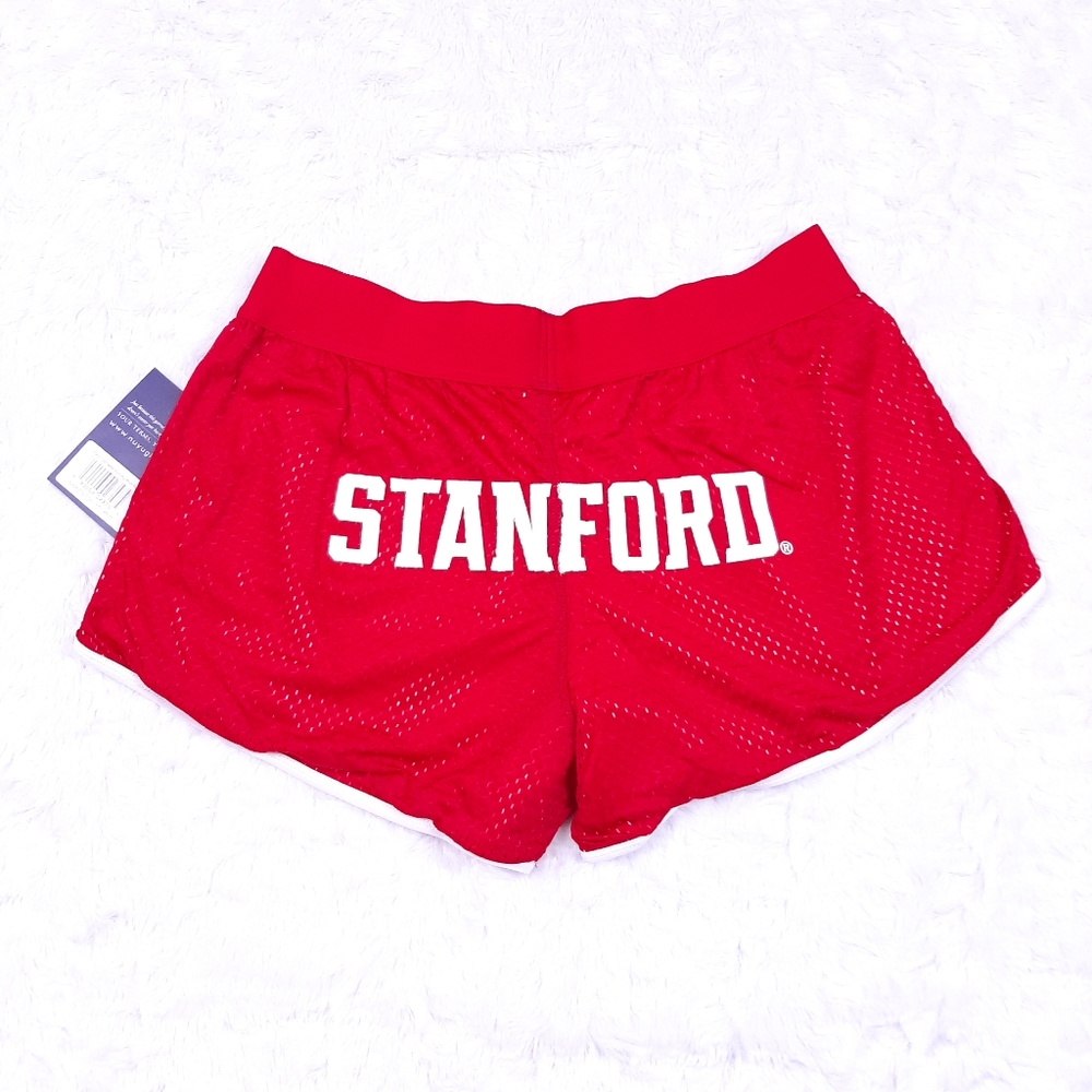 Nuyu micro mini mesh shorts Stanford Y2K team collegiate logo game day blokette